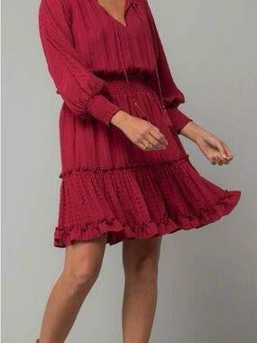 Misa Los Angeles Ruffled Long-Sleeve Mini Dress in Deep Berry Size Medium